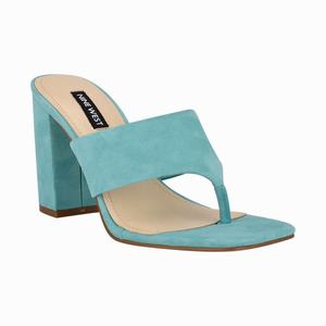 Nine West Gogo Block Heel Slides - Light Blue - Ireland (UI8529371)